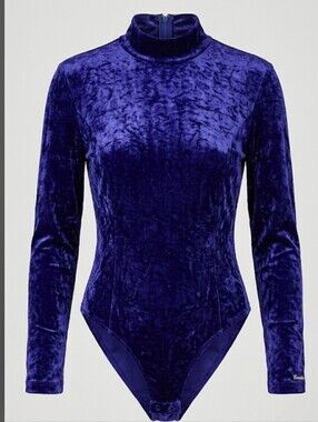 Escada Margaretha Ley Vintage Purple Velvet Mock Neck Bodysuit EU36/US4